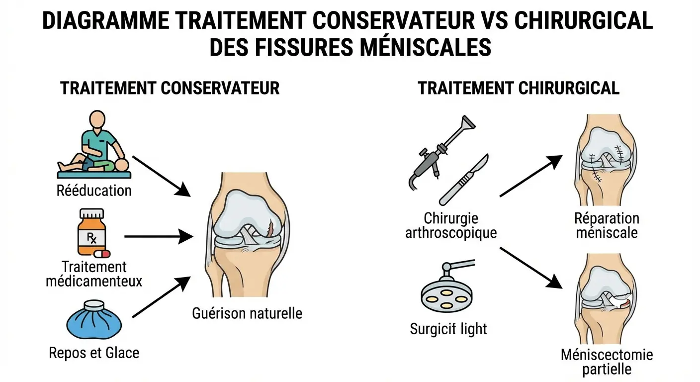 diagramme traitement conservateur vs chirurgical des fissures meniscales