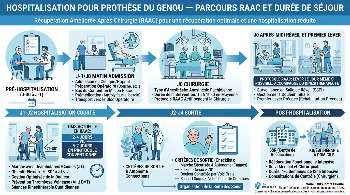 Durée d’hospitalisation pour une prothèse de genou en 2025
