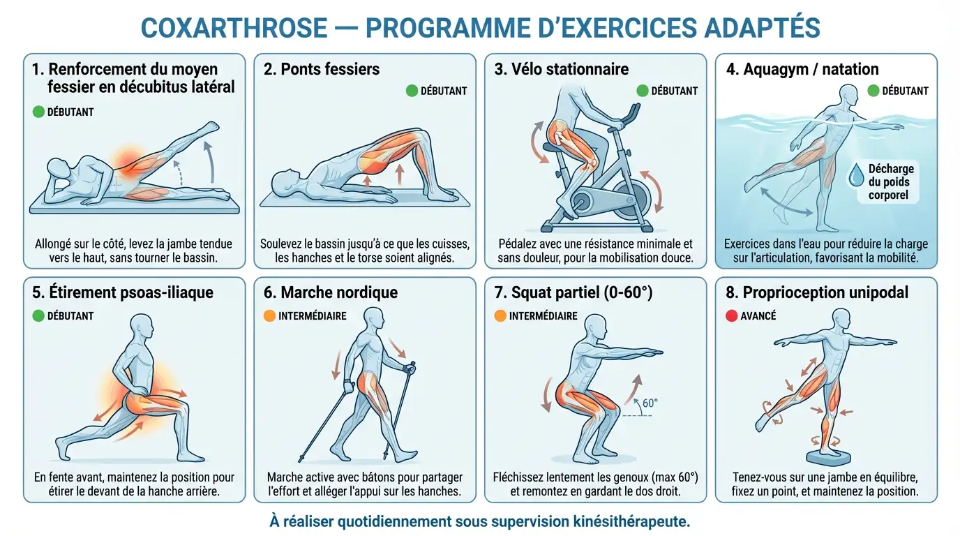 Exercices pour soulager la coxarthrose et préserver la mobilité