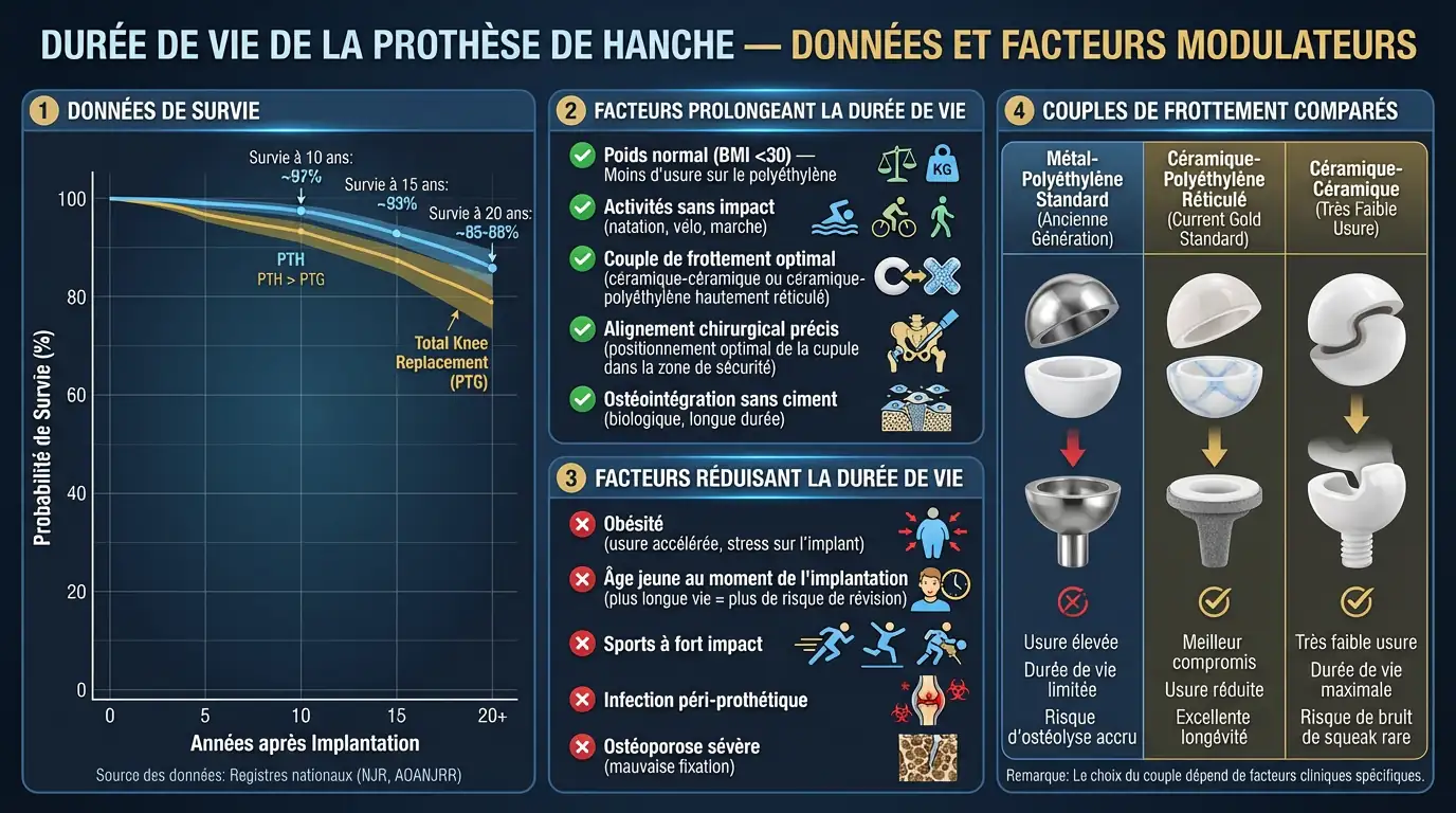 Durée de vie d&rsquo;une prothèse de hanche : combien d&rsquo;années ?