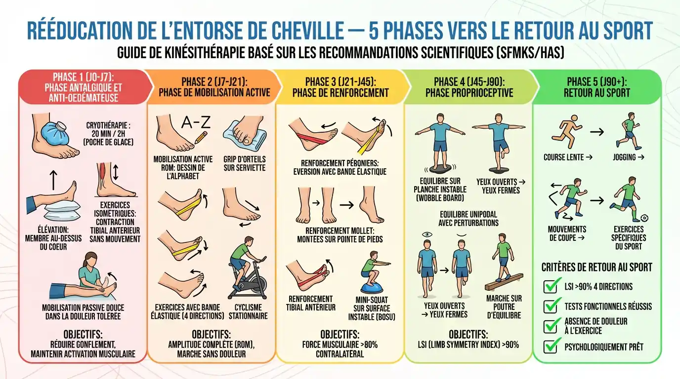 Rééducation après entorse de cheville : programme kiné complet
