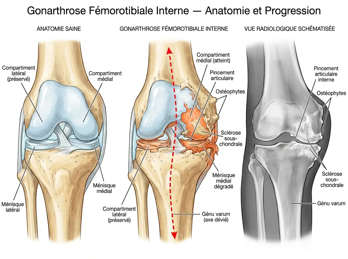 Gonarthrose fémorotibiale interne : diagnostic et traitement