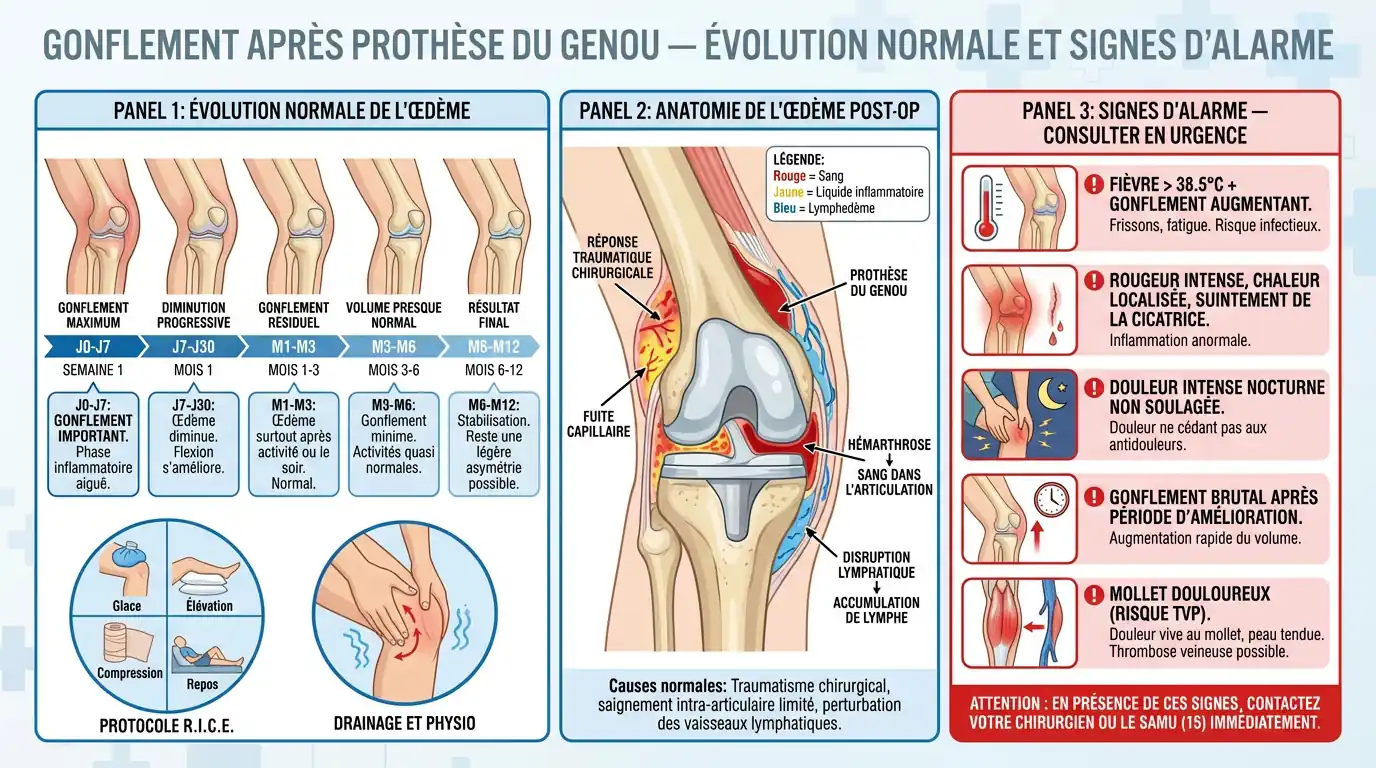 Jambe gonflée après prothèse de genou : normal ou alarme ?