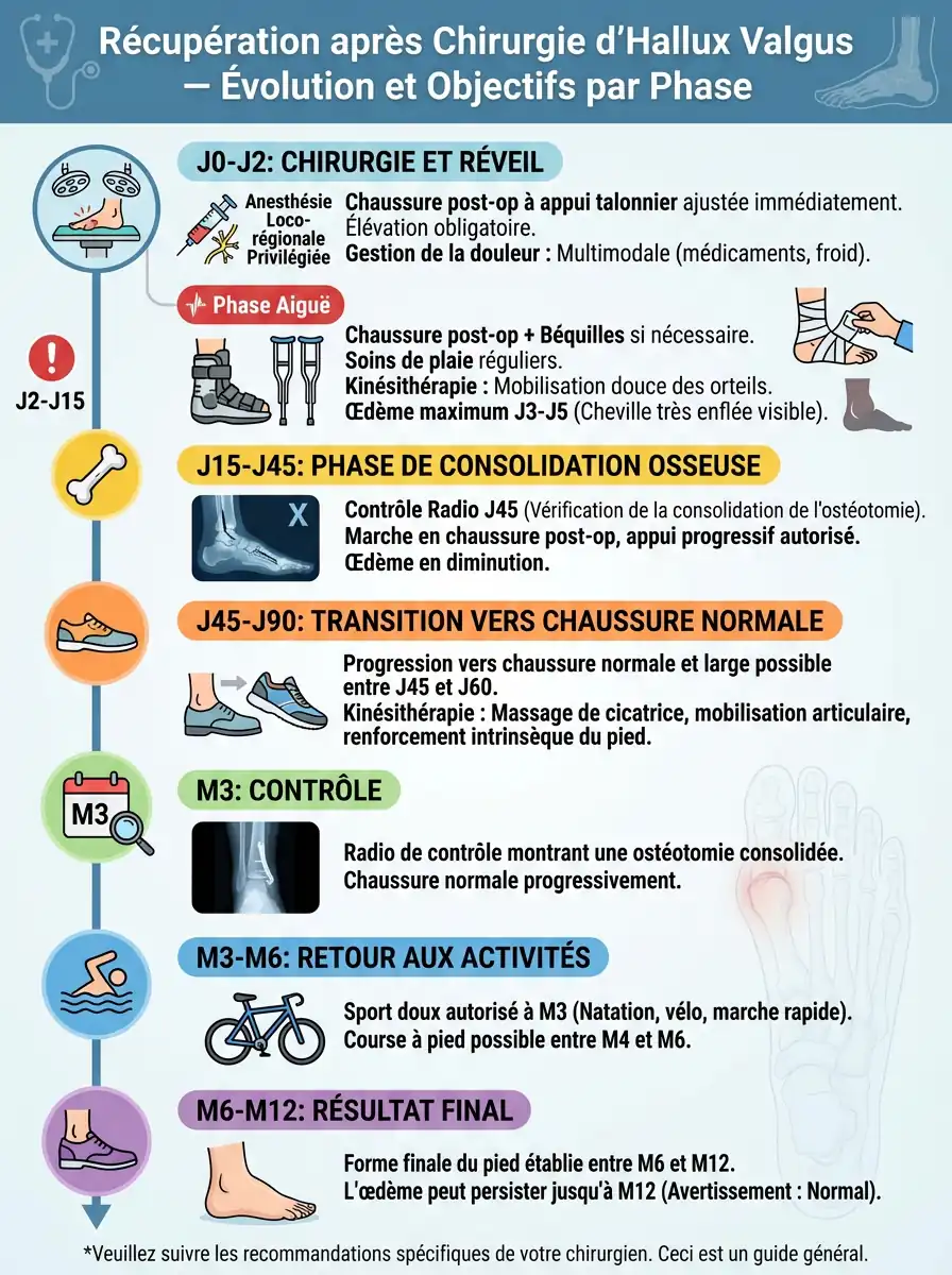 Récupération après opération d&rsquo;un hallux valgus : délais et conseils