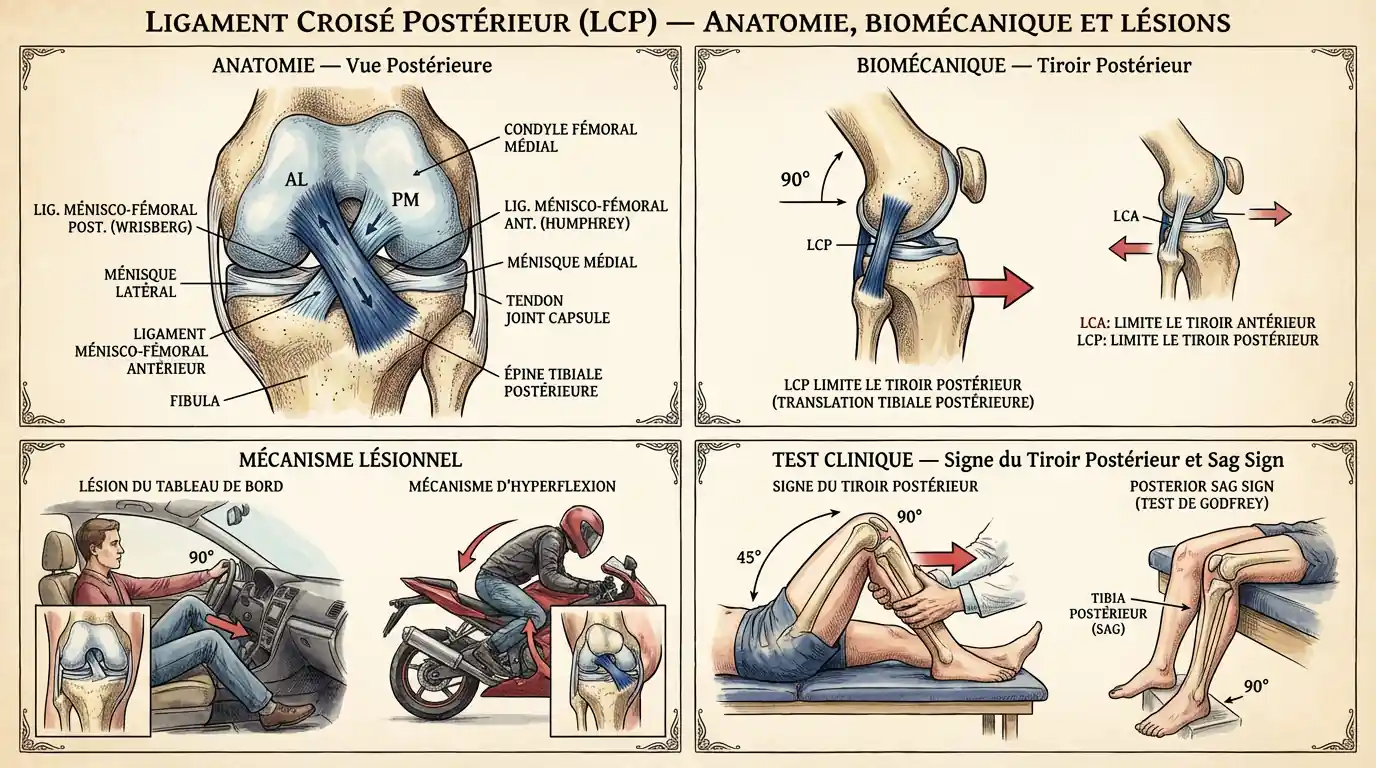Ligament croisé postérieur : blessure, diagnostic et traitement