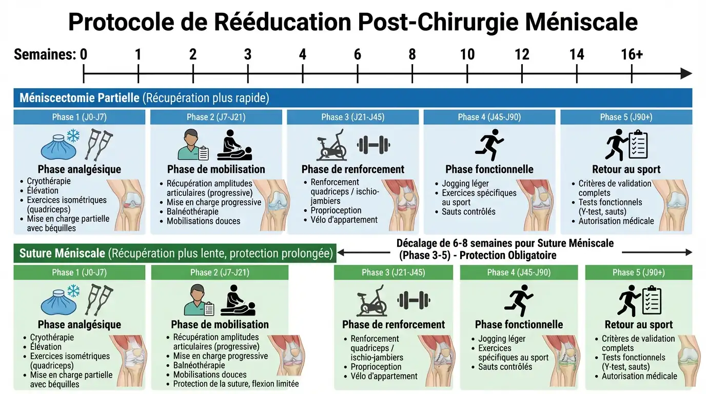 Rééducation après lésion du ménisque : programme kiné complet